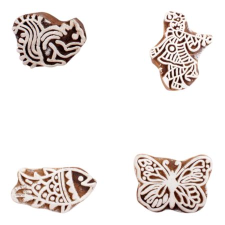 Set of 4 Piece New Mix Wooden Printing Blocks